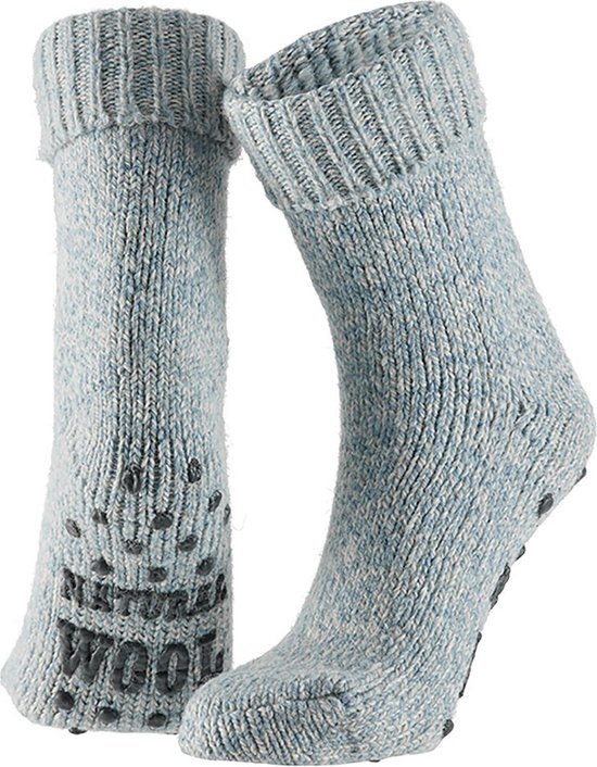 Apollo | Wollen sokken dames | Huisokken dames | Licht Blauw | Maat 39/42 | Huissok met anti slip | Fluffy sokken | Slofsokken | Warme sokken | Winter sokken