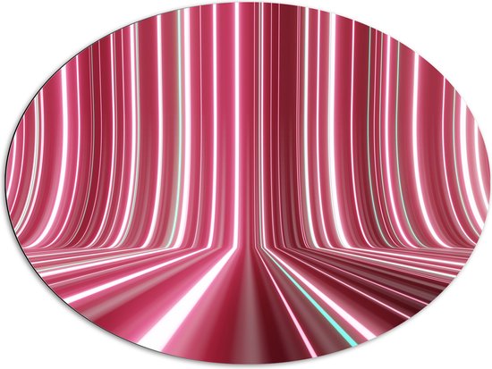 WallClassics - Dibond Ovaal - Verschillende Tinten Roze in Streeppatroon - 96x72 cm Foto op Ovaal (Met Ophangsysteem)