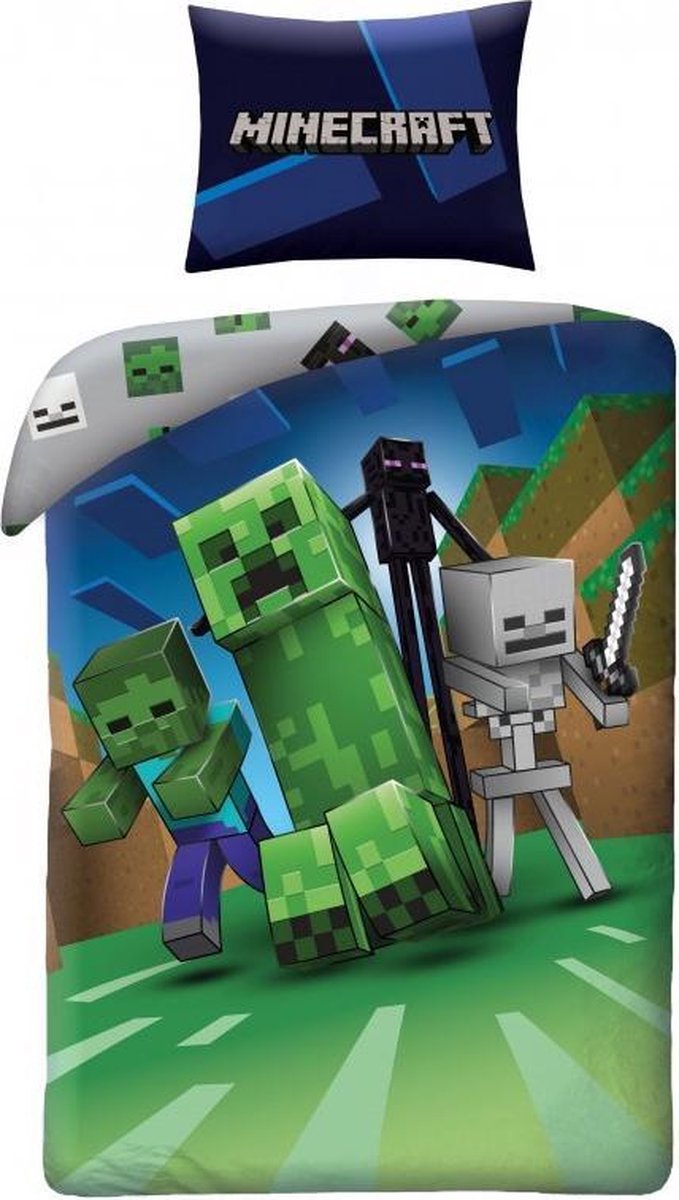 Minecraft Dekbedovertrek Nacht - Eenpersoons - 140 x 200 cm - Katoen