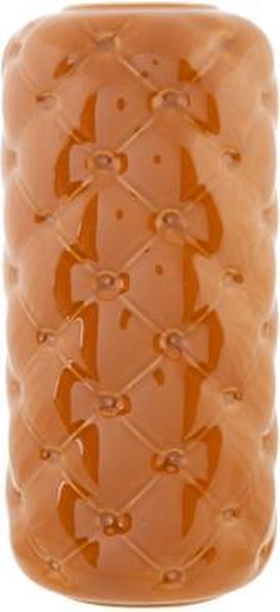 Vaas Chesterfield Dots Camel 14x14xh30cm Rond Aardewerk