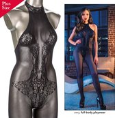 CalExotics - Halter Lace Body Suit + - Plus Size lingerie Bodystockings Zwart PLUS