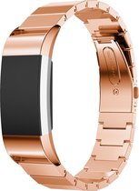 Bandje Voor Fitbit Charge 3 & 4 Stalen Schakel Band - Rose Goud (Roze) - One Size - Horlogebandje, Armband