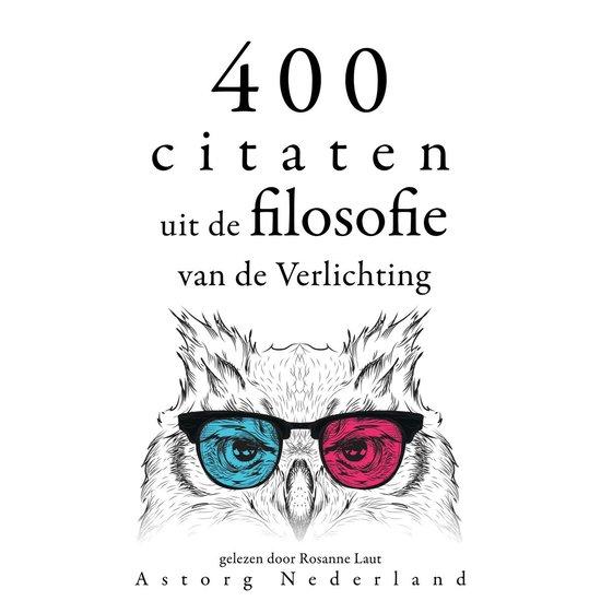 Couverture de livre avec le texte "400 citaten uit de filosofie van de Verlichting" et un dessin d'un hibou portant des lunettes.