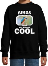 Dieren vogels sweater zwart kinderen - birds are serious cool trui jongens/ meisjes - cadeau ijsvogel/ vogels liefhebber 9-11 jaar (134/146)