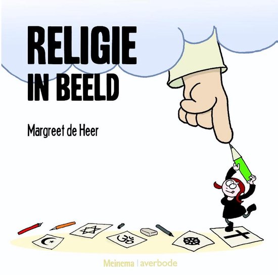 Een meisje met rood haar en een zwarte jurk tekent met een groene pen onder een grote hand in de lucht.