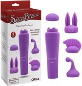 Sweet Breeze - Quadruple Sweet - Pocket Rocket Mini Vibrator - Vier Opzetstukjes - Lila