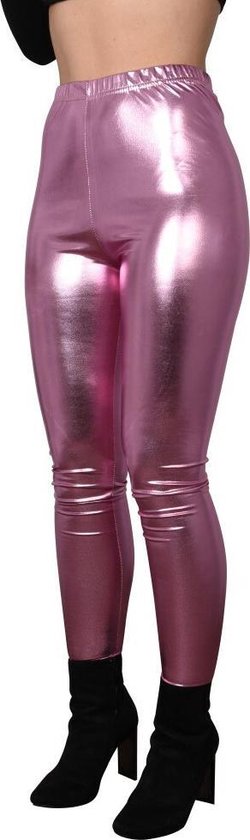 Glanzende legging - Roze - Maat XL – Hoge sluiting - Disco