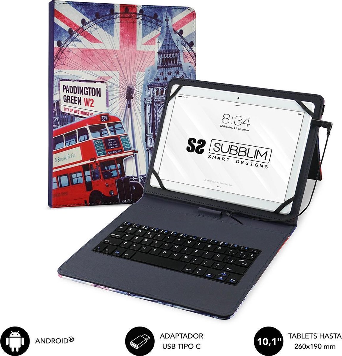 Case for Tablet and Keyboard Subblim Funda con Teclado Micro USB - USB C KEYTAB USB 10,1" England Spanish Qwerty