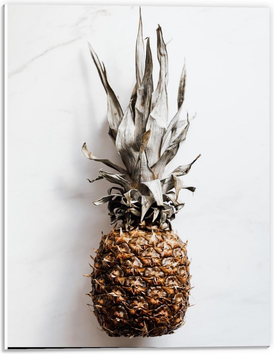 Forex - Gele Ananas op Witte Achtergrond - 30x40cm Foto op Forex