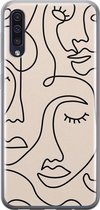 Samsung Galaxy A70 hoesje siliconen - Abstract gezicht lijnen - Soft Case Telefoonhoesje - Print / Illustratie - Beige