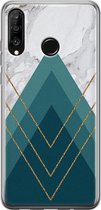 Huawei P30 Lite hoesje - Geometrisch blauw - Soft Case Telefoonhoesje - Print / Illustratie - Blauw