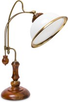 Relaxdays tafellamp Jugendstil - woonkamerlamp - vintage - E27 - houten voet - goud/wit