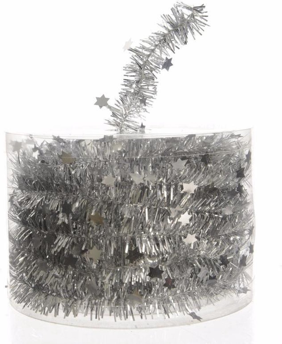 6x Kerstboom sterren folie slingers zilver 700 cm - Lametta guirlande - Kerstversiering en decoratie