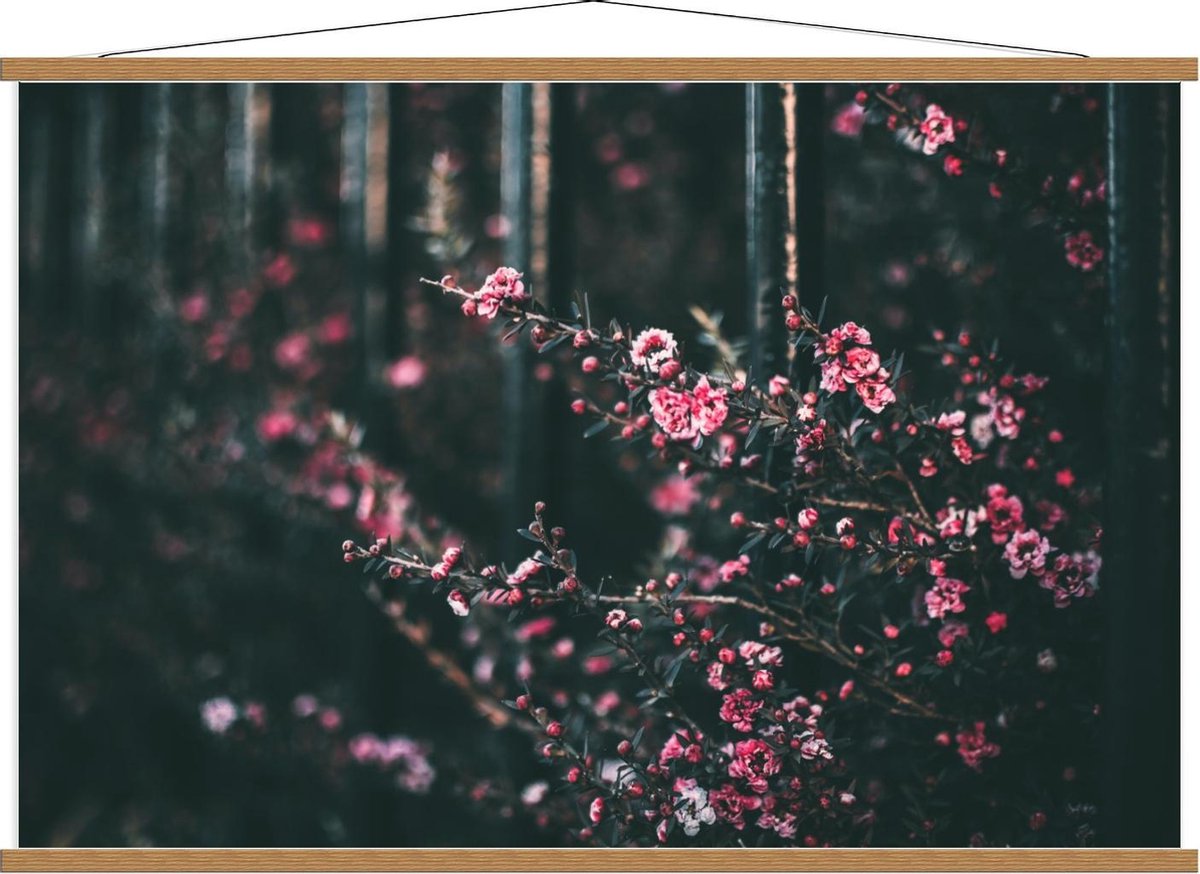 Schoolplaat – Roze Struik met Kleine Bloemen - 120x80cm Foto op Textielposter (Wanddecoratie op Schoolplaat)