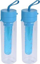 2x Transparante waterflessen/drinkflessen met blauwe fruitfilter/infuser 750 ml