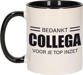 1x stuks collega cadeau mok / beker bedankt collega voor je top inzet - zwart - werknemer/ personeel cadeau