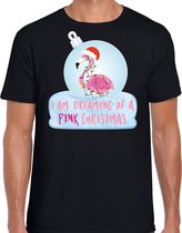 Flamingo Kerstbal shirt / Kerst t-shirt I am dreaming of a pink Christmas zwart voor heren - Kerstkleding / Christmas outfit S
