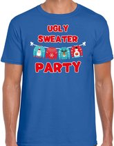 Ugly sweater party Kerstshirt / Kerst t-shirt blauw voor heren - Kerstkleding / Christmas outfit L