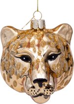 Ornament glass shiny gold panther head H7.5cm