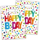 32x stuks Happy B-day verjaardag feestzakjes met stippen 22 cm - Traktaties snoepzakjes/cadeauzakjes/uitdeelzakjes