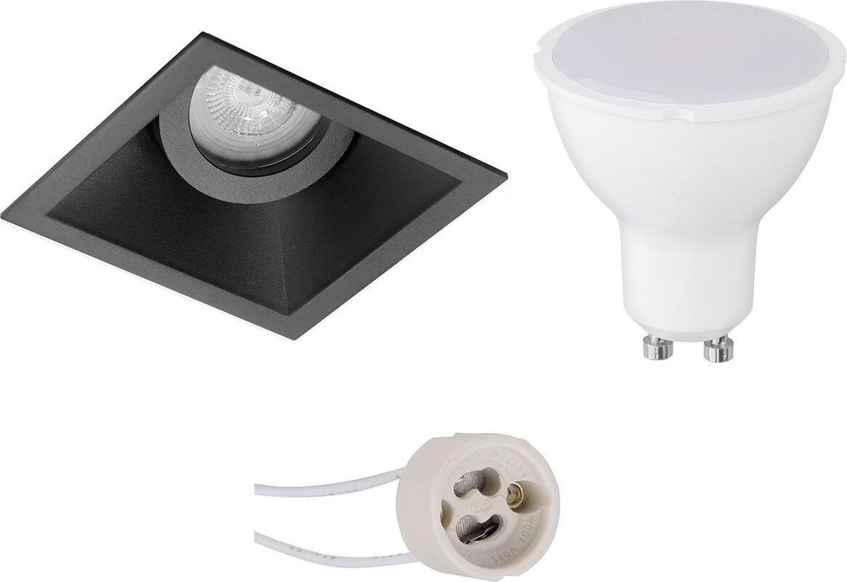 GU10 Inbouwspot Set - Mat Zwart - Inbouw Vierkant - Kantelbaar - Pragmi Zano Pro - 4W - Warm Wit 3000K - 93mm