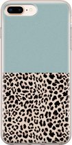 iPhone 8 Plus/7 Plus hoesje siliconen - Luipaard mint - Soft Case Telefoonhoesje - Luipaardprint - Transparant, Blauw