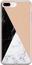 iPhone 8 Plus/7 Plus hoesje siliconen - Marmer zwart bruin - Soft Case Telefoonhoesje - Marmer - Transparant, Bruin