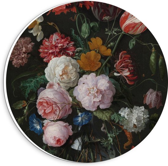 Forex Wandcirkel - Oude meesters - Stilleven: bloemen in vaas, Jan Davidsz. de Heem - 20x20cm Foto op Wandcirkel (met ophangsysteem)