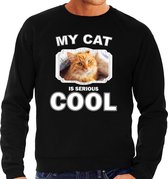 Rode kat katten trui / sweater my cat is serious cool zwart - heren - katten / poezen liefhebber cadeau sweaters M