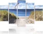 Schilderij , Zeemeeuw op het strand, Multikleur ,4 maten , 5 luik , wanddecoratie , Premium print , XXL
