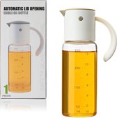 Decopatent® Oliefles met Automatische schenktuit - Oliekan Glas - Olie dispenser fles voor olijfolie - Navulbaar - 350 ML - Grijs