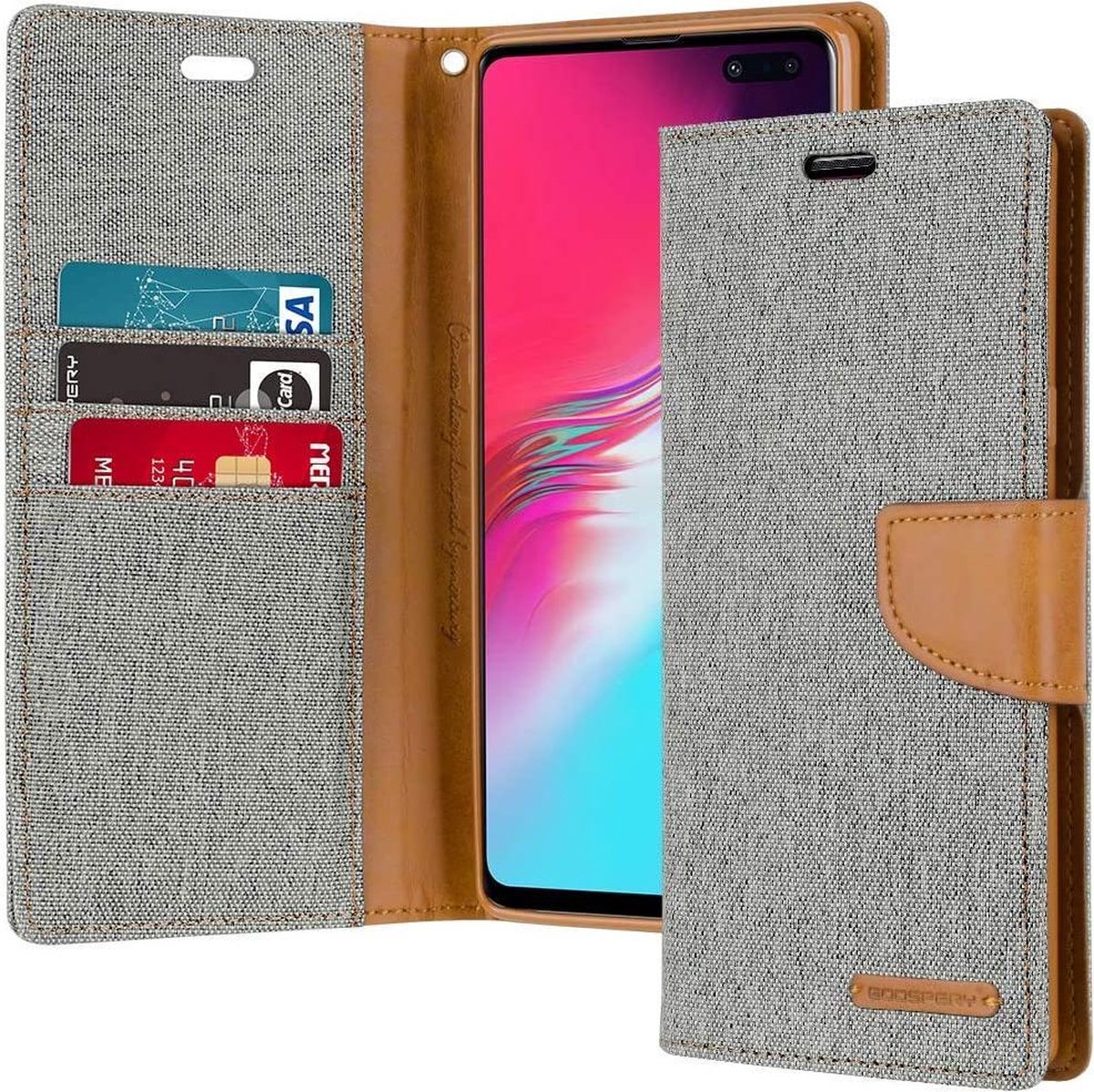 Geschikt voor Samsung Galaxy S10 Denim Bookcase - Grijs - Spijkerstof - Portemonnee hoesje op Prijzenvolger.com