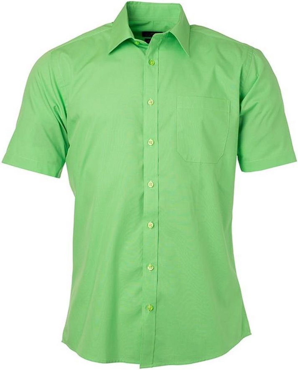 Daiber Herenshort Poplin Shirt met korte mouwen (Kalk groen)