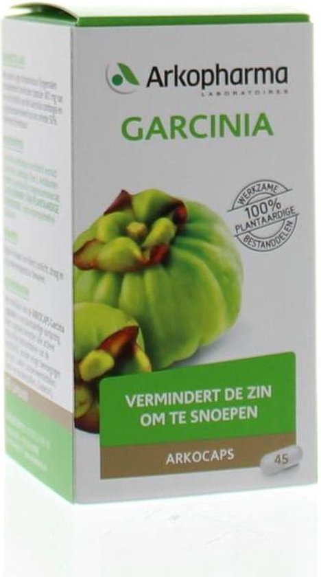ArkoPharma Garcinia supplement doos met afbeelding van de vrucht. "100% plantaardige bestanddelen".