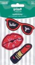 Strijk embleem applicatie Lippen+Lippenstift+Zonnebril