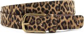 Dames riem met bruine leopard print 3 cm breed - Zwart / Bruin - Casual - Echt Leer - Taille: 100cm - Totale lengte riem: 115cm