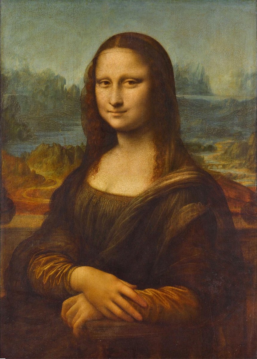 Esque Poster Mona Lisa - Leonardo Da Vinci - Large 70x50 - Louvre - Kunst Uitvinder - Renaissance bruin, grijs, geel, oranje, groen