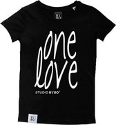 STUDIO BY BO® Meisjes T-shirt One Love Zwart  | 100% GOTS gecertificeerd biologisch katoen | Maat 12-14 jaar 152-164cm | Biokatoen | Tof verpakt!