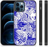 Smartphone Hoesje iPhone 12 Pro | 12 (6.1") Back Case TPU Siliconen Hoesje met Zwarte rand Angel Skull Blue