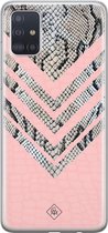 Samsung A51 hoesje siliconen - Pink snake chevron | Samsung Galaxy A51 case | Roze | TPU backcover transparant