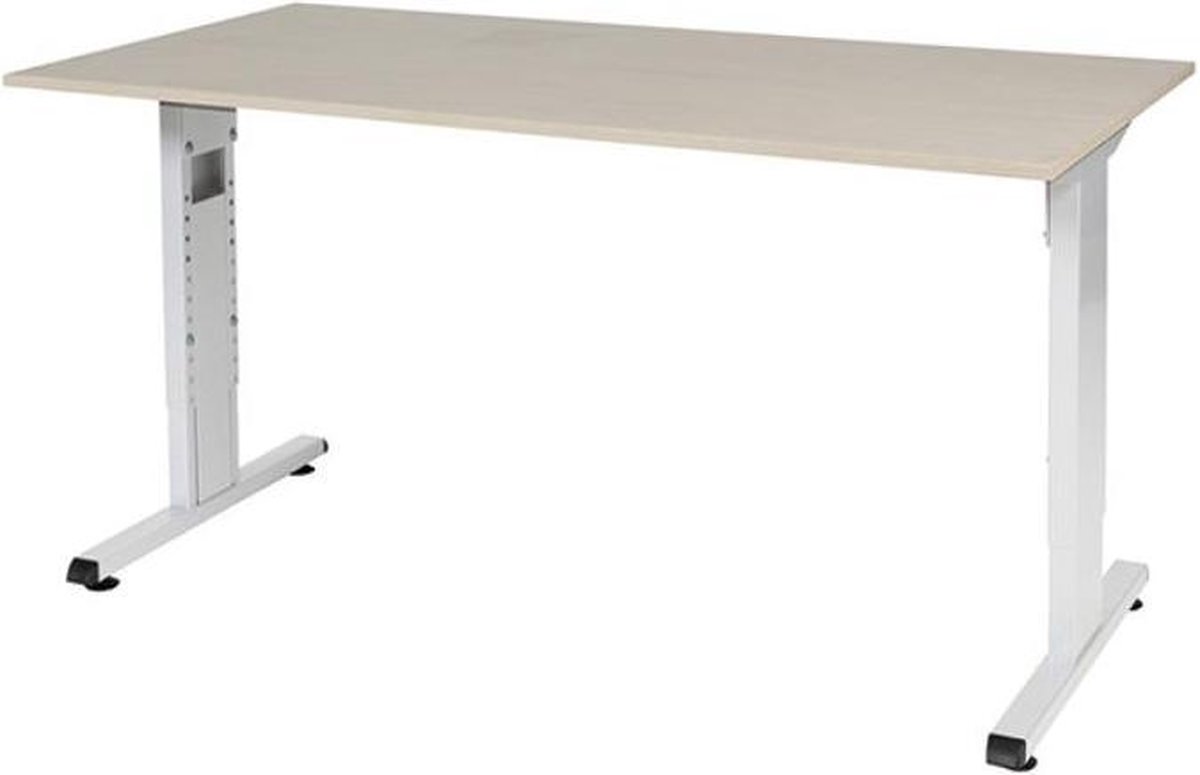 RoomForTheNew Bureau Schiphol Normal-Bureau - Bureautafel - Gaming bureau - Game bureau - Computertafel - Desk - Bureau wit - Verstelbaar bureau - Gaming Desk - Bureau tafel - Bureau verstelbaar--Robson eiken blad-Wit  onderstel- 160x80