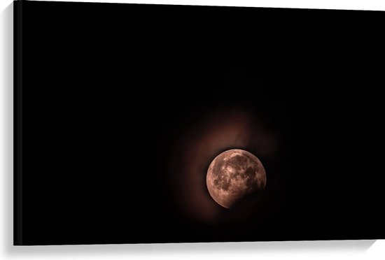 Canvas  - Roze Maan in Duisternis - 90x60cm Foto op Canvas Schilderij (Wanddecoratie op Canvas)