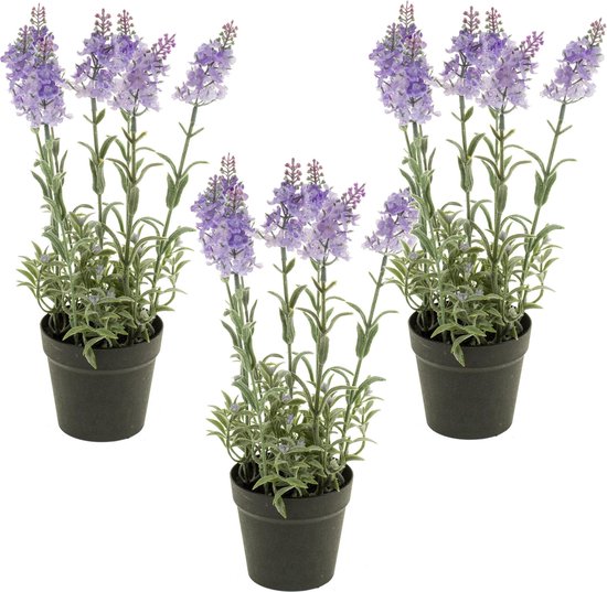 Set de 3x pièces plantes artificielles lavande violet lilas en pot  plastique 28 cm -... | bol.com