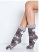 Teddy kachel sokken | kerst print | donkergrijs