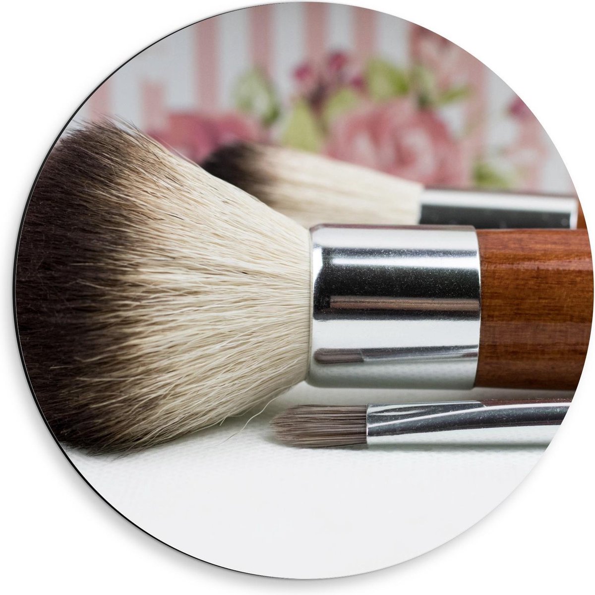 Dibond Wandcirkel - Make-Up Kwast Bruin met Wit - 50x50cm Foto op Aluminium Wandcirkel (met ophangsysteem)