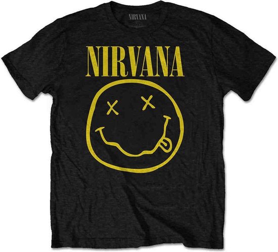 Nirvana Kinder Tshirt -Kids tm jaar- Yellow Smiley Zwart
