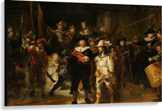 Canvas  - Oude Meesters - Nachtwacht, Schutters van wijk II, Rembrandt van Rijn - 120x80cm Foto op Canvas Schilderij (Wanddecoratie op Canvas)