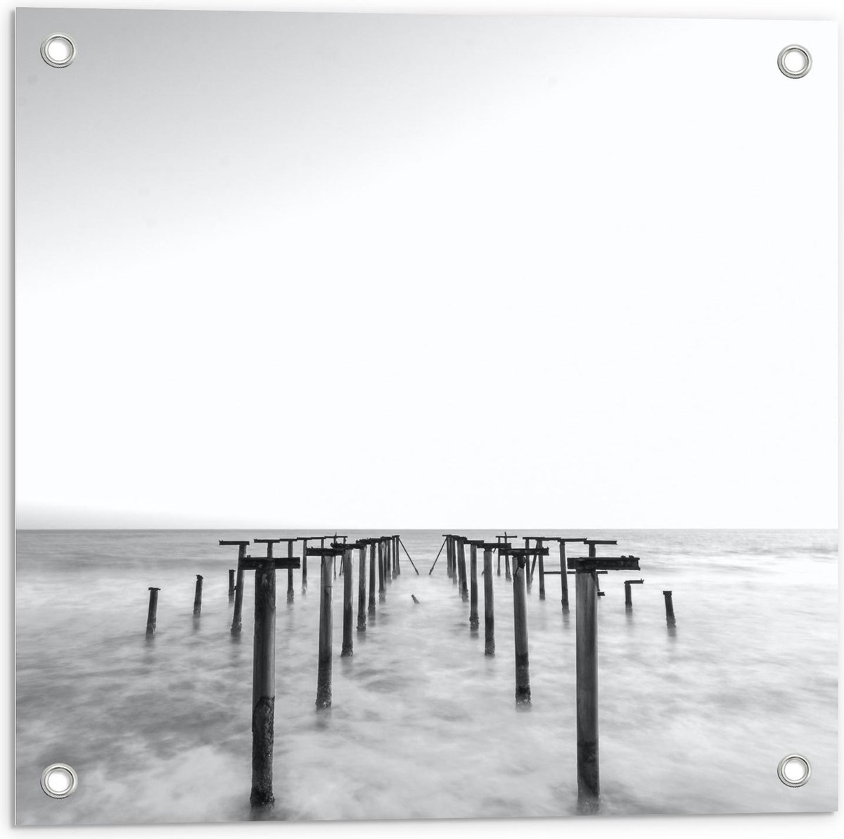 Tuinposter – Palen in het Water Zwart - Wit - 50x50cm Foto op Tuinposter (wanddecoratie vo