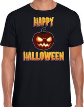 Happy Halloween horror pompoen verkleed t-shirt zwart voor heren - horror pompoen shirt / kleding / kostuum / horror outfit L