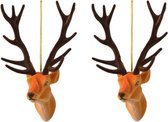 2x Kerstboomhangers bruine herten 13 cm kerstversiering - Bruine kerstversiering/boomversiering - Kerstornamenten